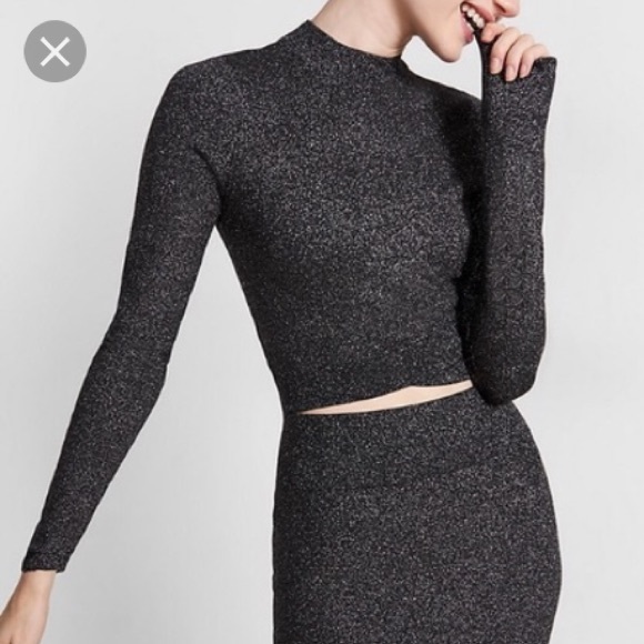 Express Sweaters - Express silver sparkle cropped mock neck sweater